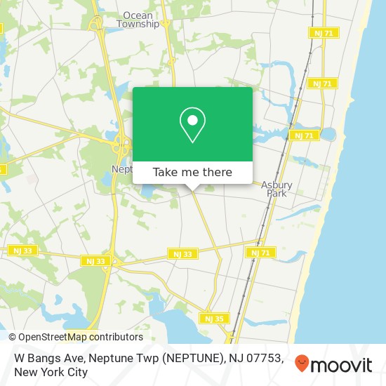 Mapa de W Bangs Ave, Neptune Twp (NEPTUNE), NJ 07753
