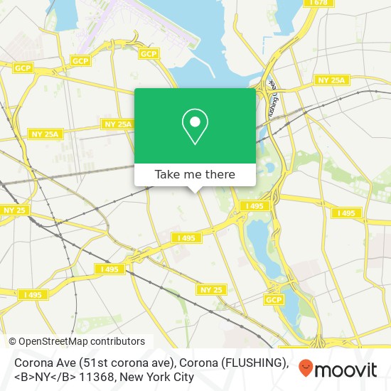 Corona Ave (51st corona ave), Corona (FLUSHING), <B>NY< / B> 11368 map
