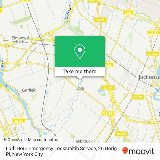 Lodi Hour Emergency Locksmitih Service, 26 Borig Pl map