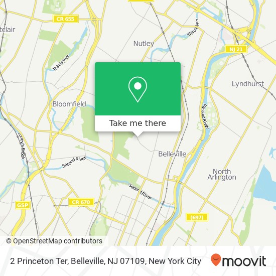 Mapa de 2 Princeton Ter, Belleville, NJ 07109