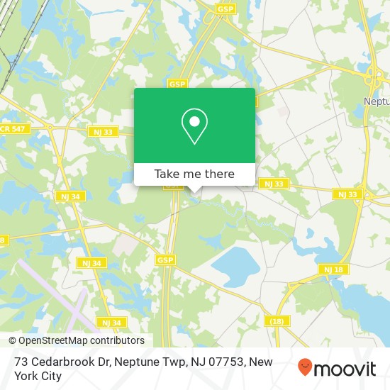 Mapa de 73 Cedarbrook Dr, Neptune Twp, NJ 07753