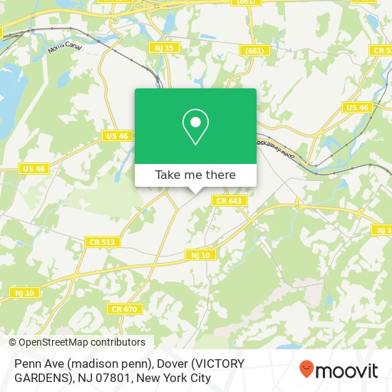 Mapa de Penn Ave (madison penn), Dover (VICTORY GARDENS), NJ 07801