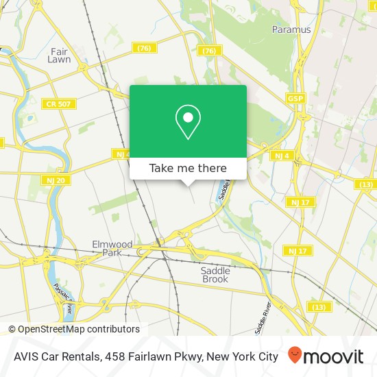 Mapa de AVIS Car Rentals, 458 Fairlawn Pkwy