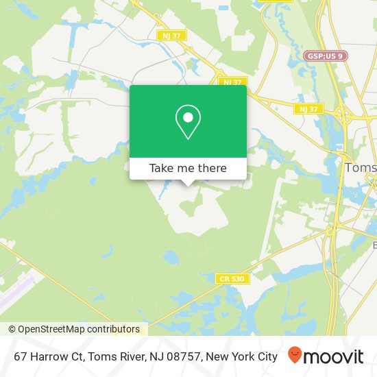 Mapa de 67 Harrow Ct, Toms River, NJ 08757
