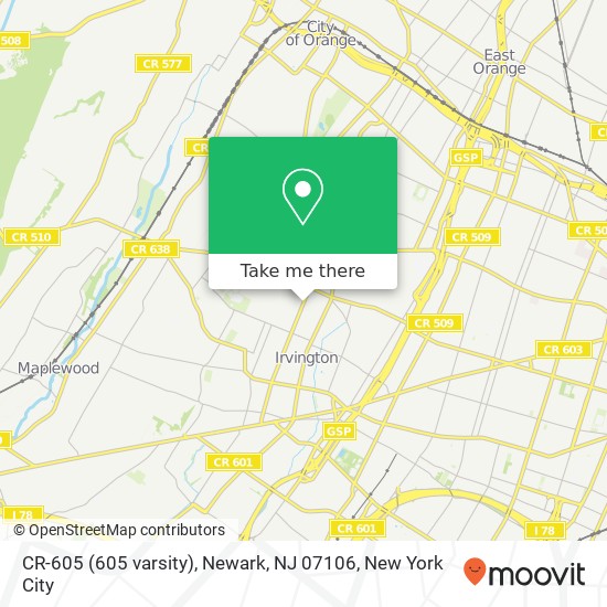 Mapa de CR-605 (605 varsity), Newark, NJ 07106