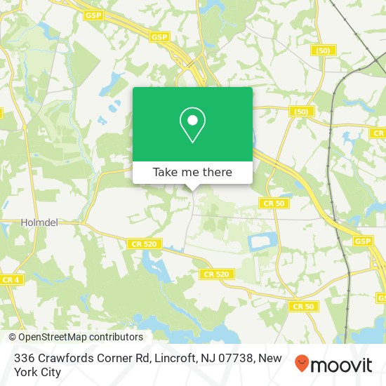 Mapa de 336 Crawfords Corner Rd, Lincroft, NJ 07738