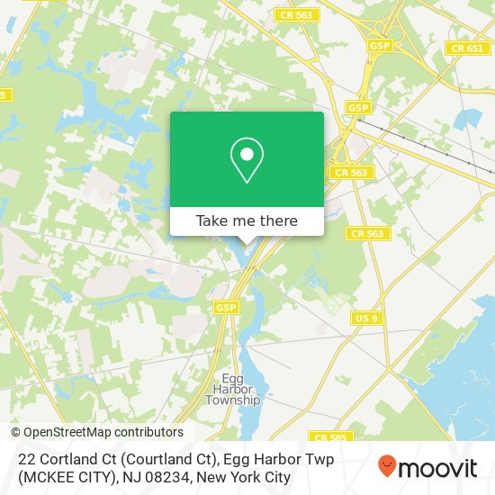 Mapa de 22 Cortland Ct (Courtland Ct), Egg Harbor Twp (MCKEE CITY), NJ 08234