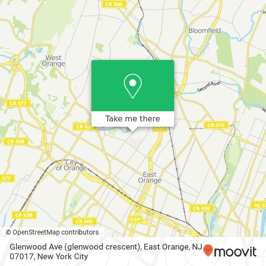Mapa de Glenwood Ave (glenwood crescent), East Orange, NJ 07017