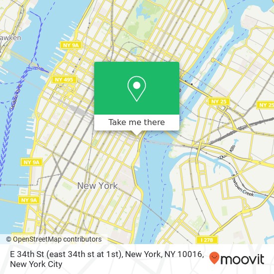 Mapa de E 34th St (east 34th st at 1st), New York, NY 10016