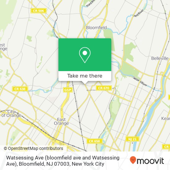 Watsessing Ave (bloomfield ave and Watsessing Ave), Bloomfield, NJ 07003 map