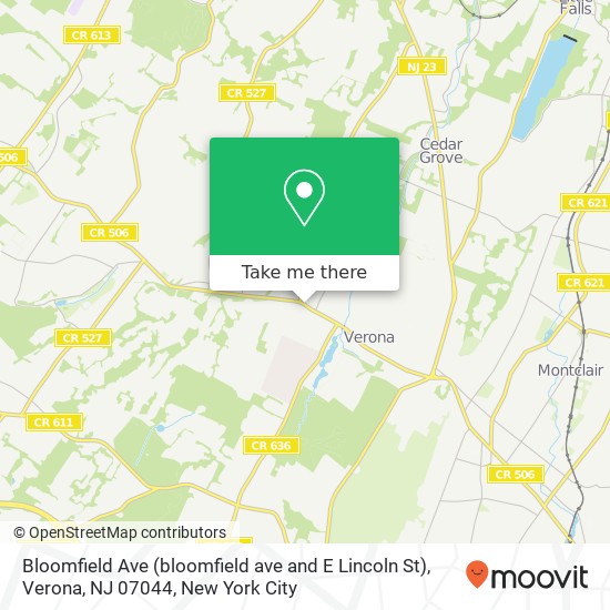 Bloomfield Ave (bloomfield ave and E Lincoln St), Verona, NJ 07044 map
