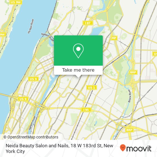 Mapa de Neida Beauty Salon and Nails, 18 W 183rd St