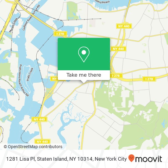 Mapa de 1281 Lisa Pl, Staten Island, NY 10314