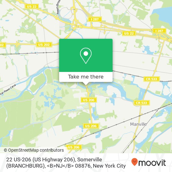 22 US-206 (US Highway 206), Somerville (BRANCHBURG), <B>NJ< / B> 08876 map