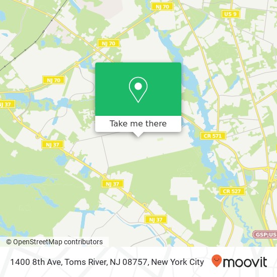 Mapa de 1400 8th Ave, Toms River, NJ 08757