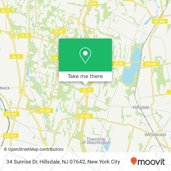 Mapa de 34 Sunrise Dr, Hillsdale, NJ 07642