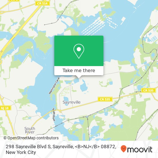 Mapa de 298 Sayreville Blvd S, Sayreville, <B>NJ< / B> 08872