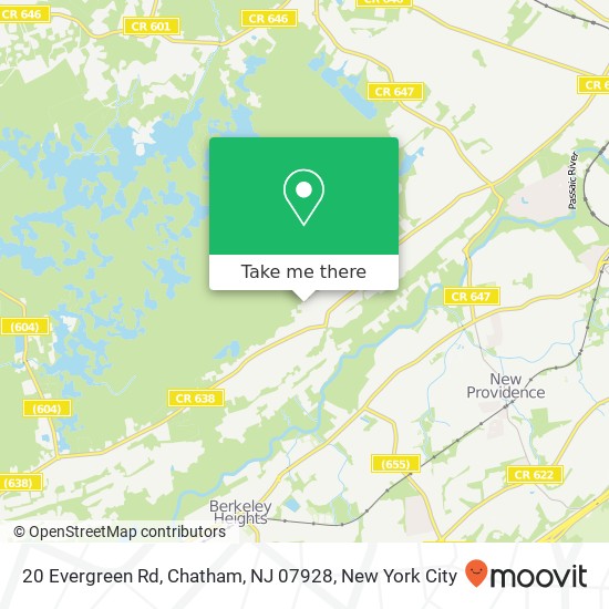 Mapa de 20 Evergreen Rd, Chatham, NJ 07928