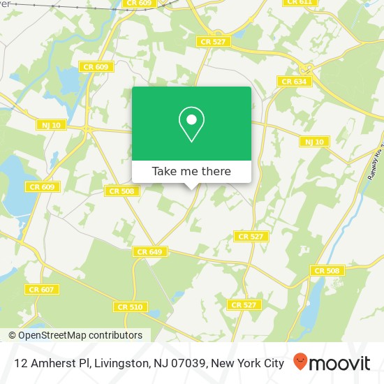 Mapa de 12 Amherst Pl, Livingston, NJ 07039