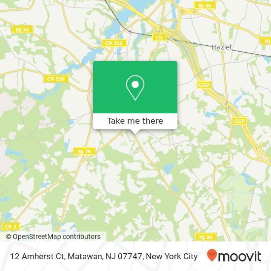 Mapa de 12 Amherst Ct, Matawan, NJ 07747