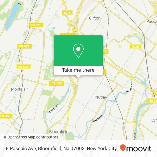 Mapa de E Passaic Ave, Bloomfield, NJ 07003