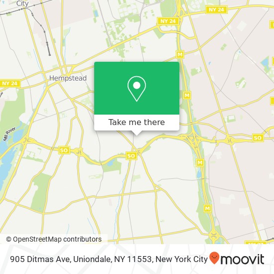 Mapa de 905 Ditmas Ave, Uniondale, NY 11553