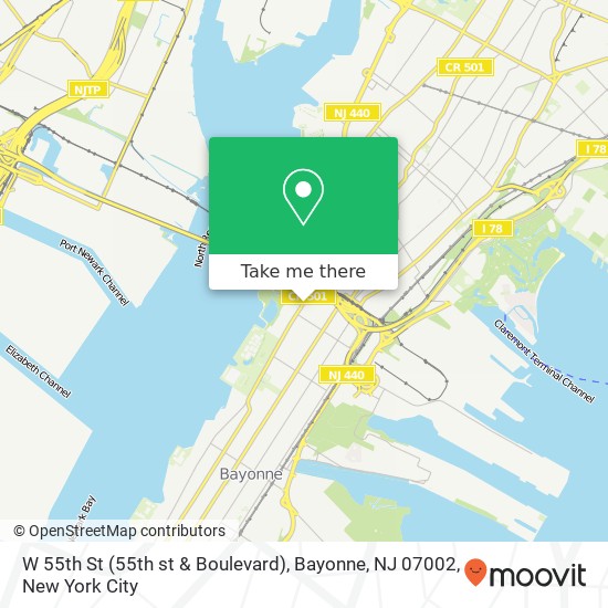 Mapa de W 55th St (55th st & Boulevard), Bayonne, NJ 07002