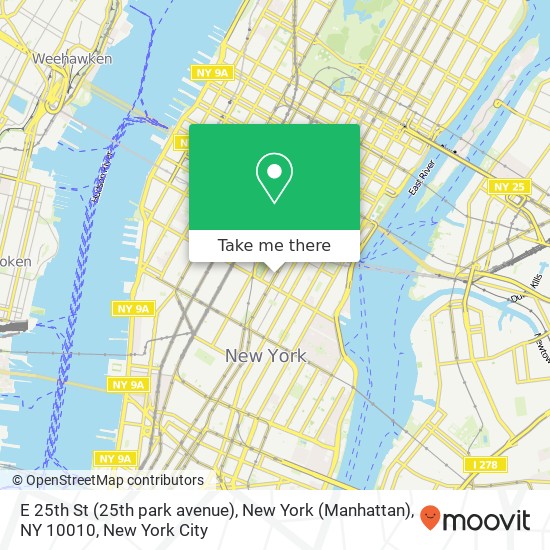 Mapa de E 25th St (25th park avenue), New York (Manhattan), NY 10010