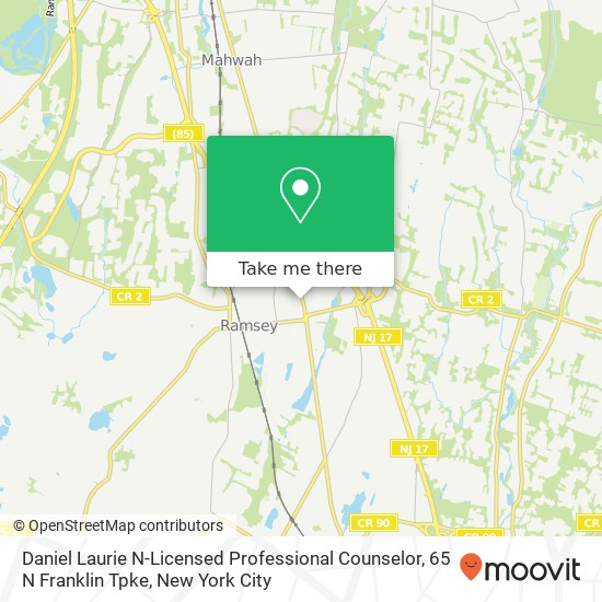 Mapa de Daniel Laurie N-Licensed Professional Counselor, 65 N Franklin Tpke