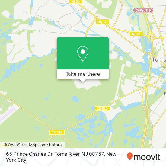 Mapa de 65 Prince Charles Dr, Toms River, NJ 08757