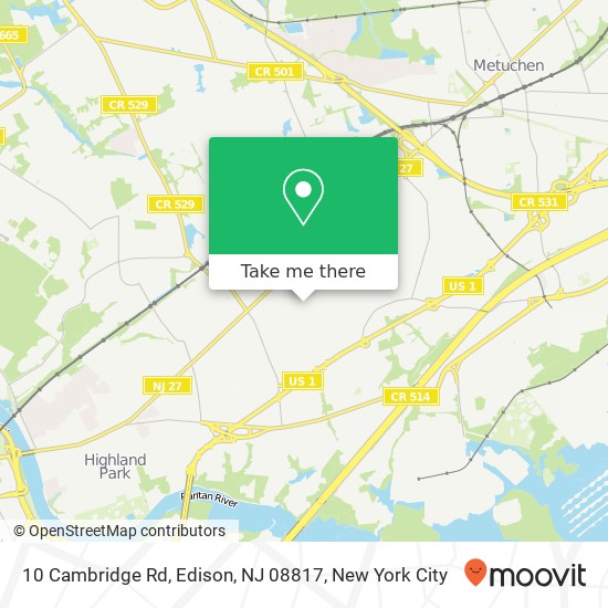 Mapa de 10 Cambridge Rd, Edison, NJ 08817