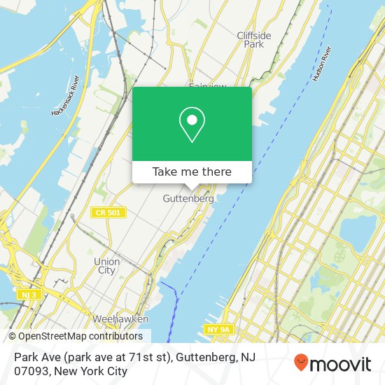 Mapa de Park Ave (park ave at 71st st), Guttenberg, NJ 07093