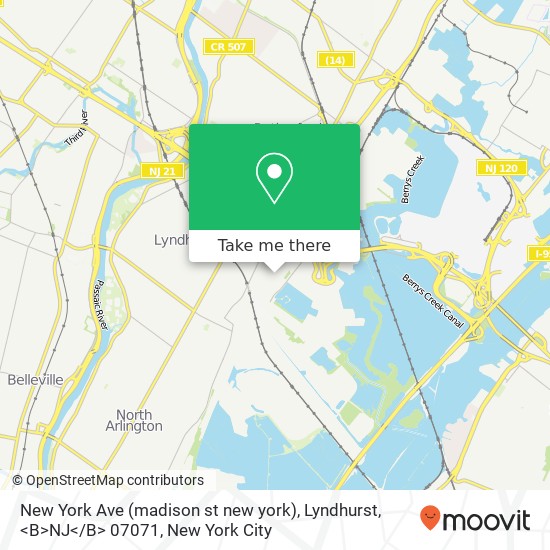 Mapa de New York Ave (madison st new york), Lyndhurst, <B>NJ< / B> 07071