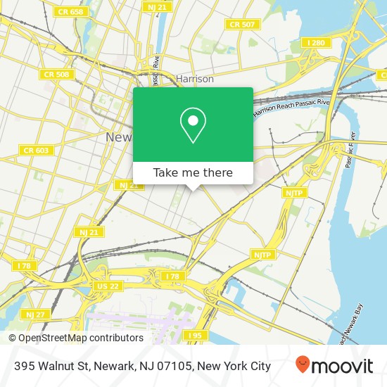 Mapa de 395 Walnut St, Newark, NJ 07105