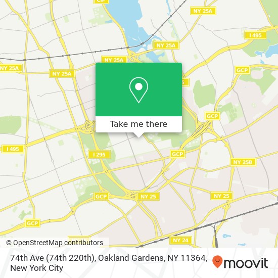 Mapa de 74th Ave (74th 220th), Oakland Gardens, NY 11364