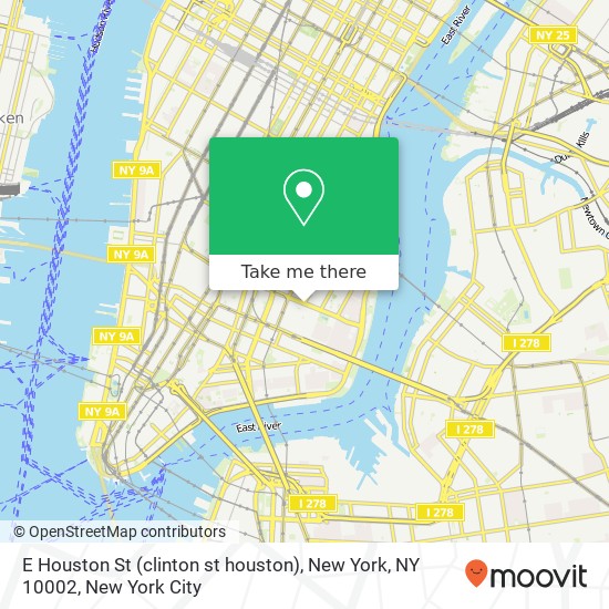 Mapa de E Houston St (clinton st houston), New York, NY 10002