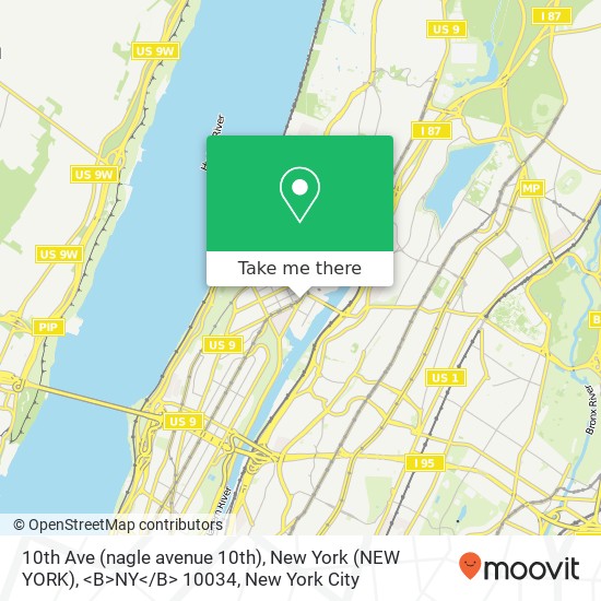 Mapa de 10th Ave (nagle avenue 10th), New York (NEW YORK), <B>NY< / B> 10034