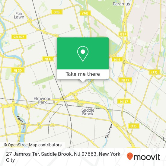 Mapa de 27 Jamros Ter, Saddle Brook, NJ 07663