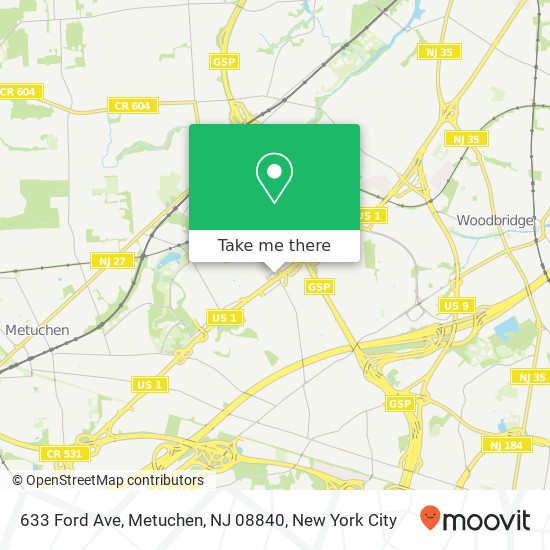 Mapa de 633 Ford Ave, Metuchen, NJ 08840
