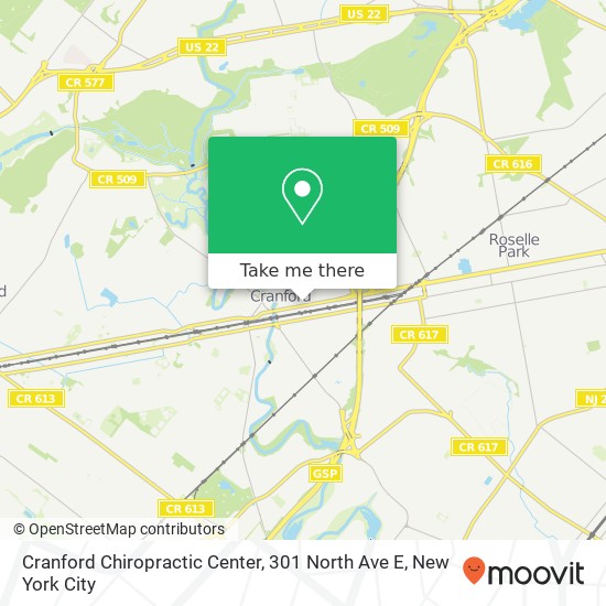 Mapa de Cranford Chiropractic Center, 301 North Ave E
