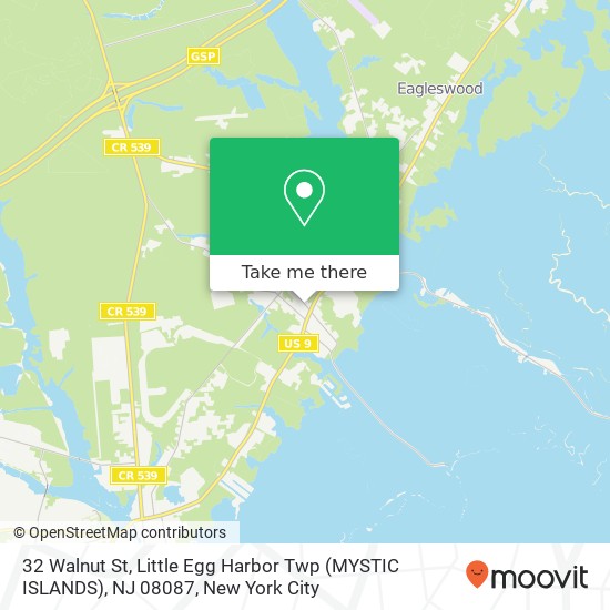 Mapa de 32 Walnut St, Little Egg Harbor Twp (MYSTIC ISLANDS), NJ 08087