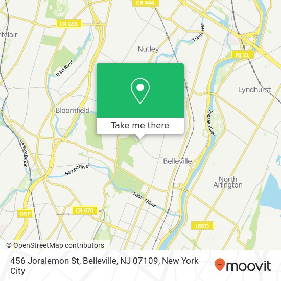 Mapa de 456 Joralemon St, Belleville, NJ 07109