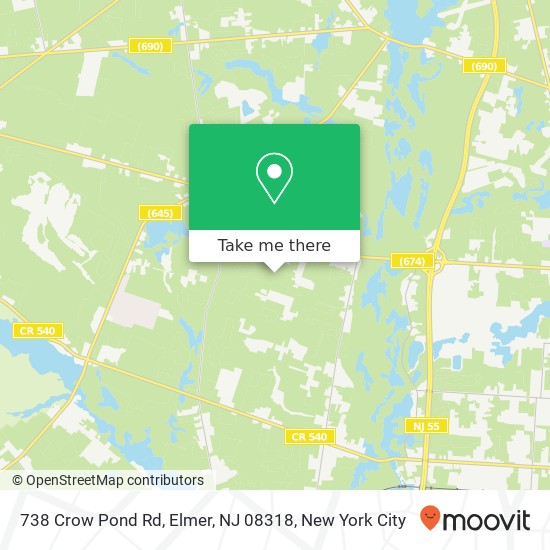 Mapa de 738 Crow Pond Rd, Elmer, NJ 08318