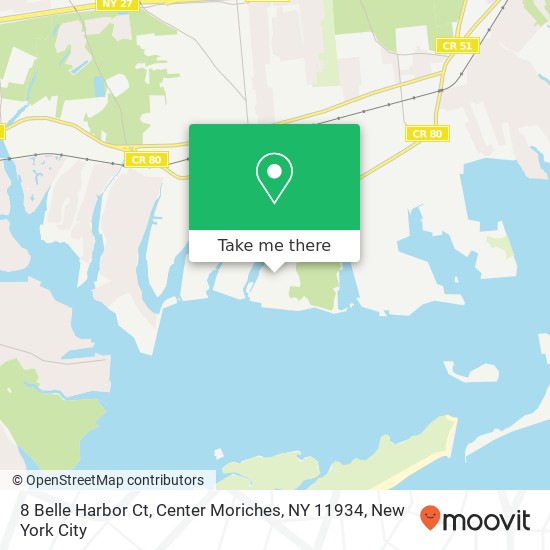 Mapa de 8 Belle Harbor Ct, Center Moriches, NY 11934