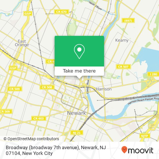 Mapa de Broadway (broadway 7th avenue), Newark, NJ 07104