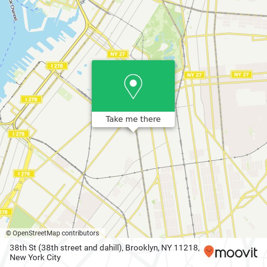 Mapa de 38th St (38th street and dahill), Brooklyn, NY 11218