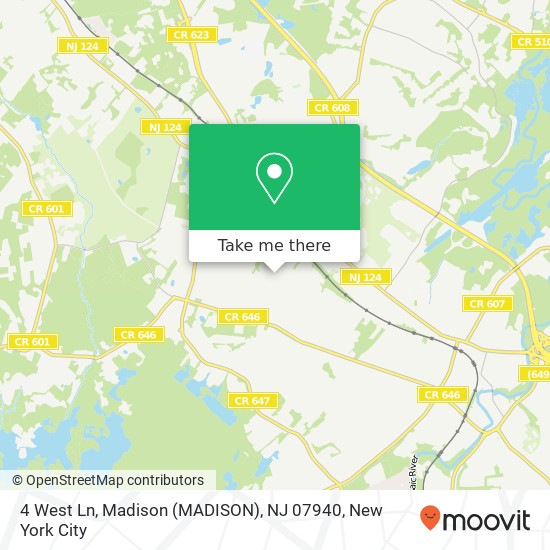Mapa de 4 West Ln, Madison (MADISON), NJ 07940