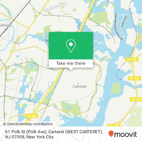 Mapa de 61 Polk St (Polk Ave), Carteret (WEST CARTERET), NJ 07008