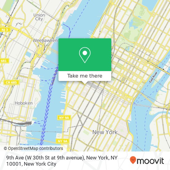 Mapa de 9th Ave (W 30th St at 9th avenue), New York, NY 10001