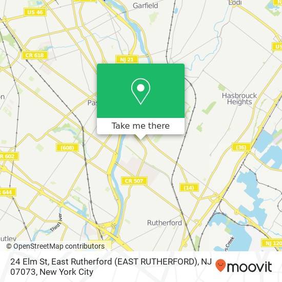 Mapa de 24 Elm St, East Rutherford (EAST RUTHERFORD), NJ 07073
